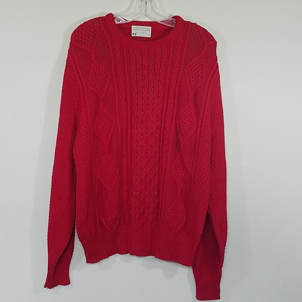 Lord Jeff Chunky Cable Knit Grandpa Red Vintage  Sweater Size L